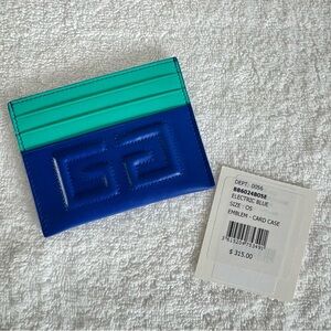 NEW $315 Givenchy Electric Blue Aqua Leather Lambskin Card Holder Wallet